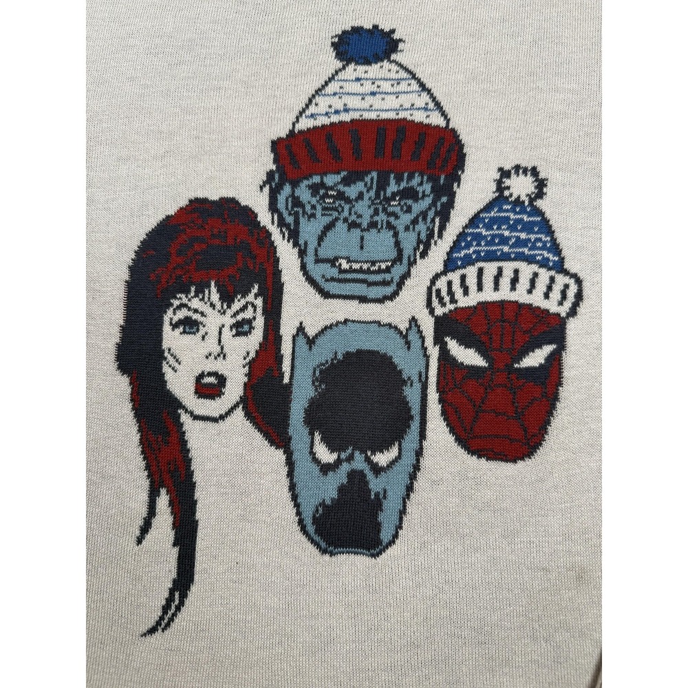 Disney Marvel Sweater WomensXL Beige Knit Spider Man Beast Holiday Crewneck 2023 - Picture 2 of 16